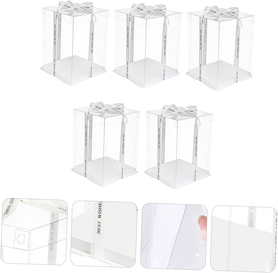 5pcs 8-inch Double Layer Square Cake Boxes with Ribbon, Food-grade Birthday Cake Storage and Packing Containers for Party and Packaging