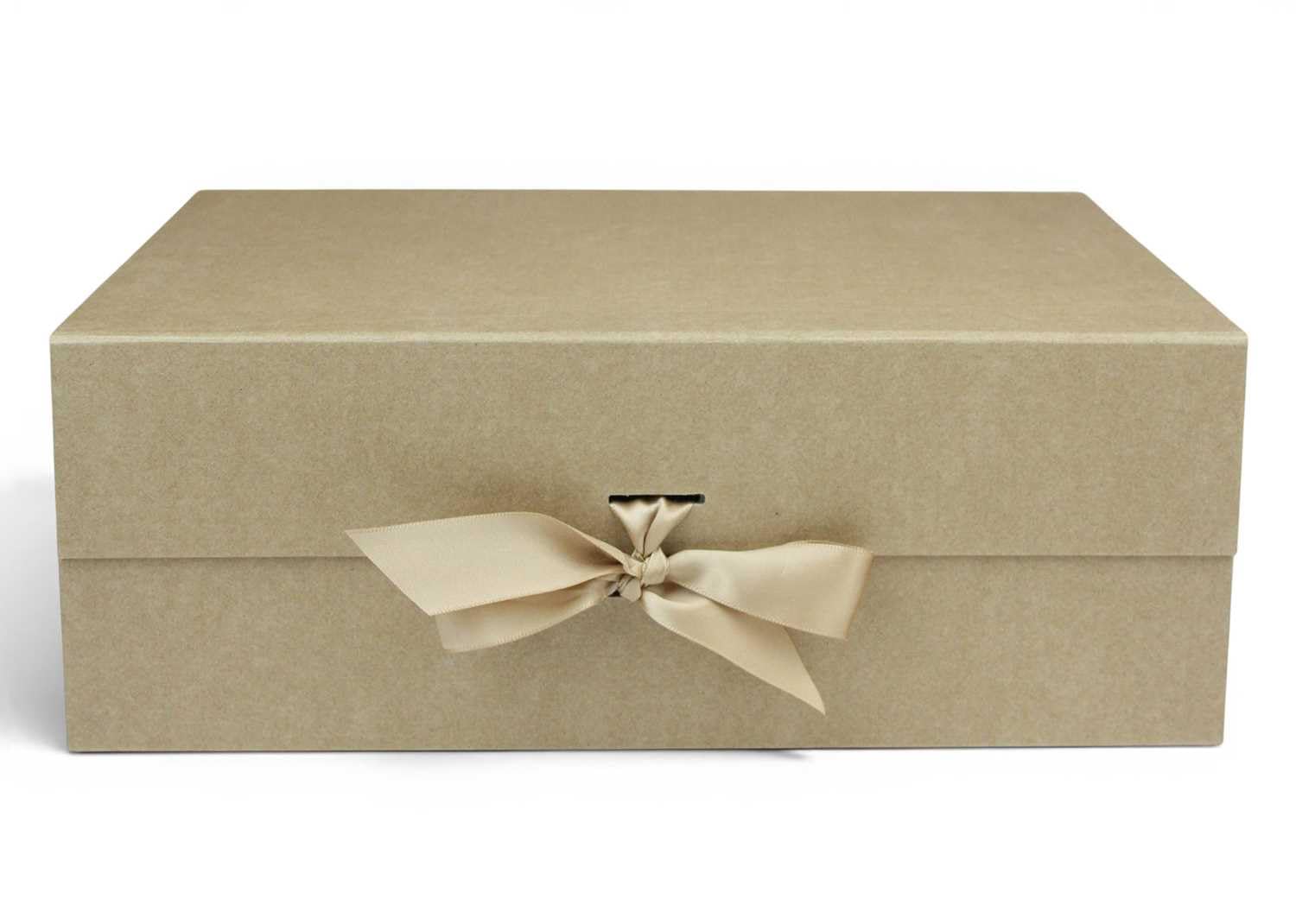 Emartbuy Natural Kraft Brown Magnetic Gift Box with Ribbon – Size 3 Eco-Friendly Recycled Rigid Box for Hampers & Sustainable Gifting – (33 × 25 × 12 cm) – Single — image 1