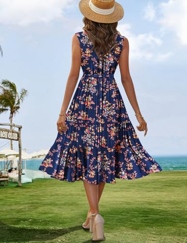 Image of YESNO Women's Summer Casual Sleeveless Midi Dresses Boho Floral Tiered Sundresses with Pockets EMV