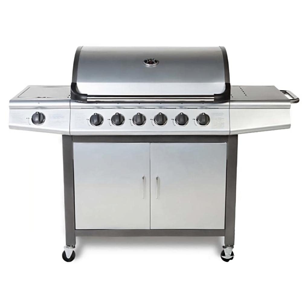 CosmoGrill Pro Deluxe Silver 7 Gas Burner 6+1 Barbecue Grill, Stainless-Steel Warming Rack, Side-Burner, Built-in Temperature Gauge for Home Garden Party Outdoor Cooking (93417)