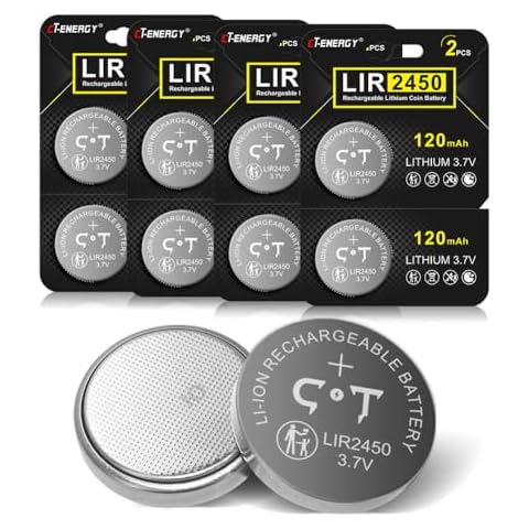 CT-ENERGY Rechargeable 2450 Batteries 8 Pack 3.7V Lir2450 Battery with High Capacity 120mAh Replace Cr2450 Cover
