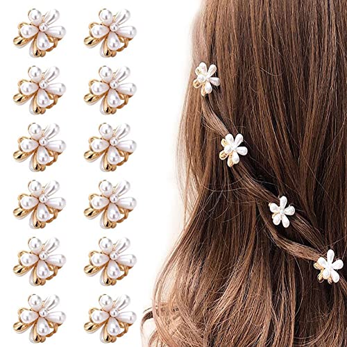 XIYUKILB 12 Pcs Mini Pearl Hair Clips, Small Claw Clips, Sweet Artificial Bangs Clips Decorative Hair Accessories for Women Girls