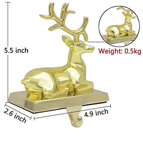 NaTursou Christmas Gold Reindeer Metal Stocking Hanger Fireplace Stocking Hanger, Holiday Christmas Decorations for Fireplace Holder Decor
