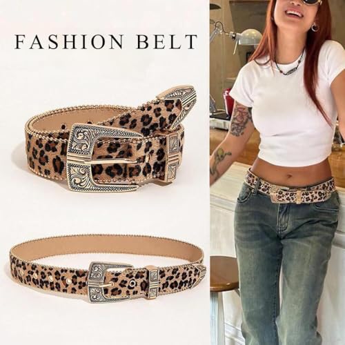 Leopard Western Belt for Women Cowgirl Cowboy Leather Belt Fashion Lady Waist Belt for Jeans Pant Dress 6