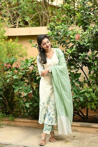 Image of ANNI DESIGNER Women's Rayon Viscose Straight Printed Kurta with Pant and Dupatta | Elegant Floral Print Kurti Set | Soft Breathable Fabric | Stylish Ethnic Outfit for Office, Festive & Casual Occasion
