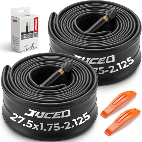 JUCEO 27.5 Inch Bike Tubes 27.5x1.75/1.95/2.10/2.125 Butyl Bike Inner Tubes 2 Pack with 2 Tire Levers 35mm Schrader Valve Standard Replacement Bicycle Tube for Mountain Cruiser City & E-Bikes