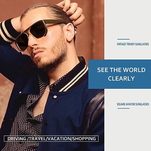 Image of FEISEDY Men Women Sunglasses Aviator, Square 70s Frame, Vintage Retro Trendy UV400 Sun Glasses B2398