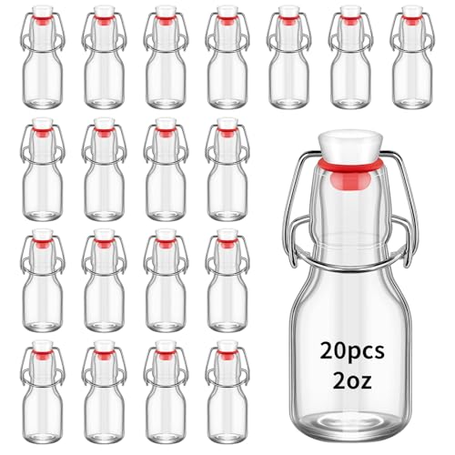 eispap 20 Pack Mini Swing Top Glass Bottles, 2 oz Mini Storage Bottles with Personalized Label Tags and String for Crafts, Decoration, Wedding Party