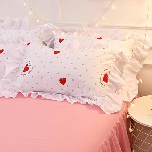 QSYEDR Hearts Ruffle Duvet Cover Super King for Bedroom Decor,Romantic French Red Heart and Lettering Print Bedding Set,Soft Microfibre Quilt Cover with Zipper Closure Super King - Image 3