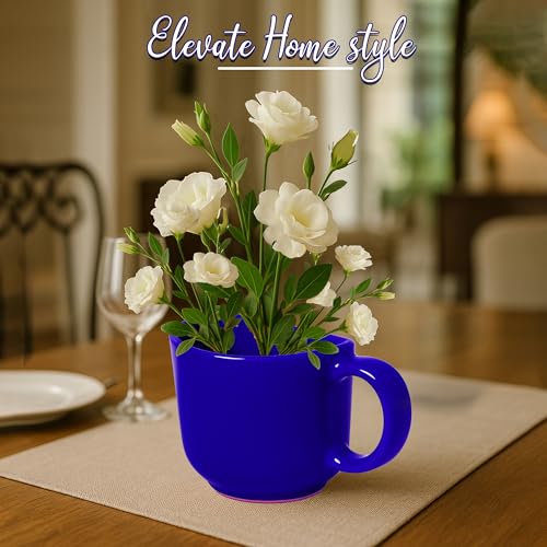 Image of QIMACPLUS Decorative Half Cup Wall Planter, Ceramic, Set of 2 Traditional Decorative Theme Gift to Love one Blue