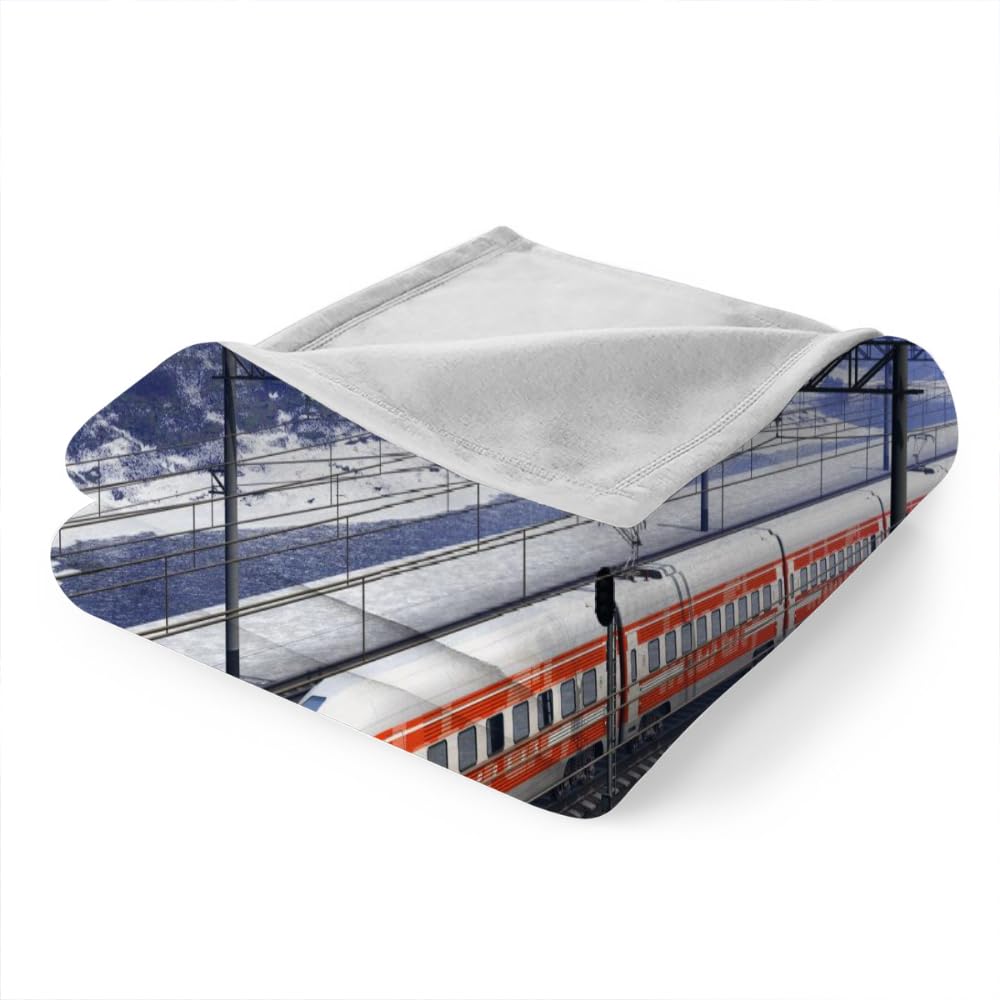 Kuscheldecke Erwachsene 3D Zug Flanelldecke Sherpa Fleecedecke Motiv Decke 150x200 cm Mädchen Jungen Schneeberg Weiche Microfaser Warmer Wohndecke Bettüberwurf Sofatdecke