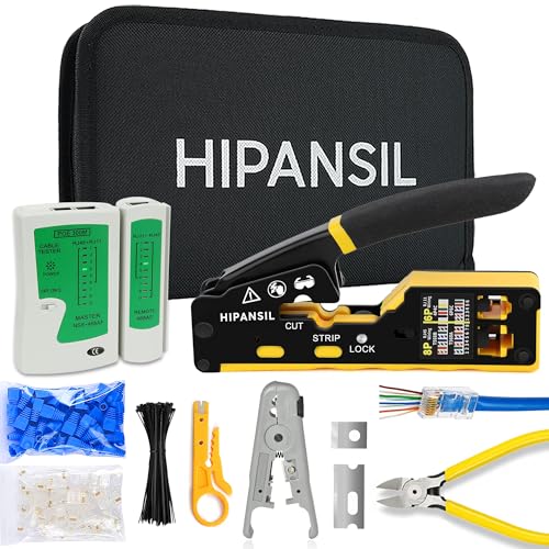 RJ45 Crimp Tool, Ethernet Crimper Tool Kit With CARRYING CASE, All-In-One Pass Through Network Cable Tool For Cutting, Stripping, Crimping Cat5 Cat6 RJ45 RJ11 RJ12 – Ideal For Home DIY, IT Technicians