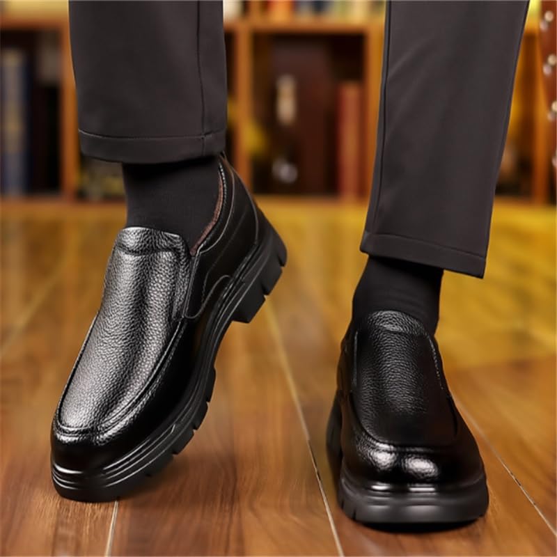 Business Casual Plush Warm Leather Shoes Men's Slip-on Lightweight Casual Walking Loafers Shoes Wild Round Head Shoes Cotton Shoes for Men3