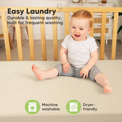 Image of 2-Pack Waterproof Crib Mattress Protector Cover Fitted - Quiet Baby Crib Mattress Pad Sheets, 52 inch x 28 inch Soft Quilted Cotton Baby Sheet, Machine Washable, Easy Fit, Durable (Avocado /Mavy)