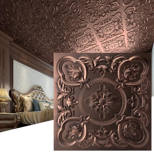 Art3dwallpanels Drop Ceiling Tiles 24 x 24 Inch 12 Pack Antique Copper