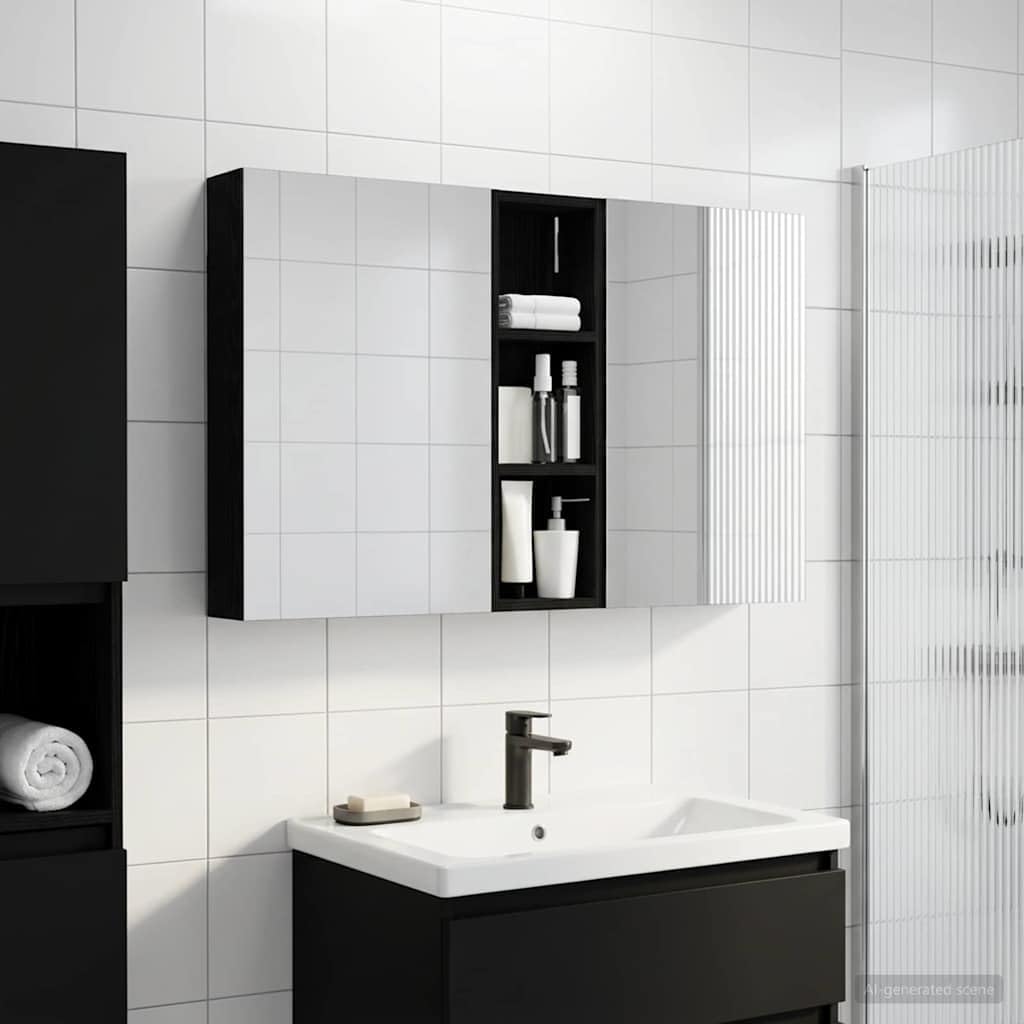 Lot de 3 armoires de salle de bain en bois - 100 x 10,5 x 60,5 cm - Montage mural - Avec éclairage LED - Miroir bidirectionnel - Espace de rangement et étagères pour meubles de salle de bain