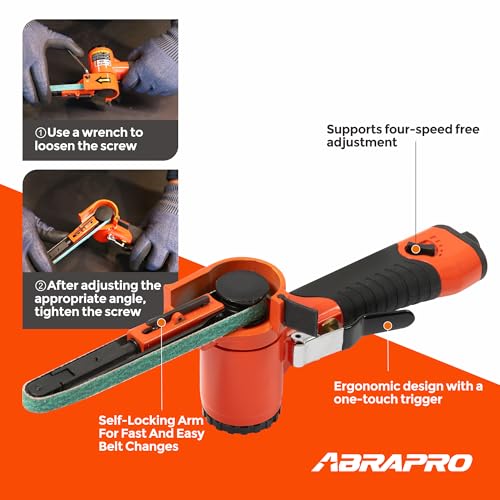 Image of 3 /8 inchx 13 inch Air Belt Sander with 20Pcs Zirconia 40 /60 /80 /120 Grit Belts | ABRAPRO Mini Pneumatic Belt Sander for Woodworking, Iron, Metal, stainless steel