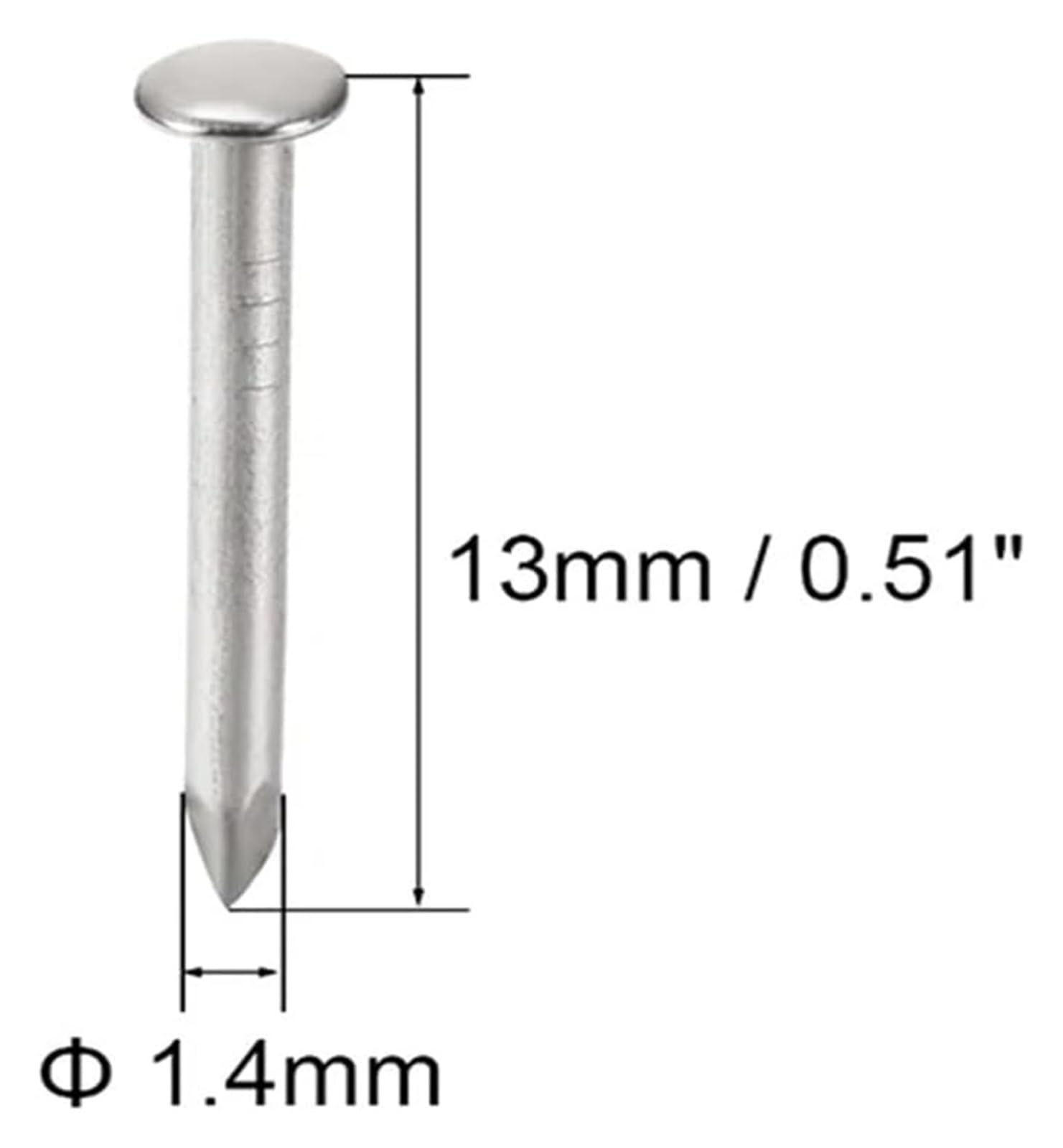 Małe mosiężne gwoździe, 500 szt. 1,4 x 13 mm, stalowe, małe, okrągłe, okrągłe gwoździe do skrzynek na biżuterię