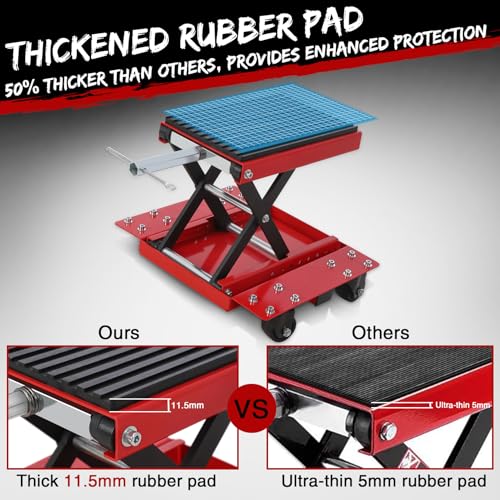 Image of Garveetech Motorcycle Lift Jack - 1200 LBS Transmission Scissor Stand with Wide Deck & Dolly, Thickened Rubber Pad for Dirt Bikes, Atvs, Street Bikes & Cruiser Motorcycles