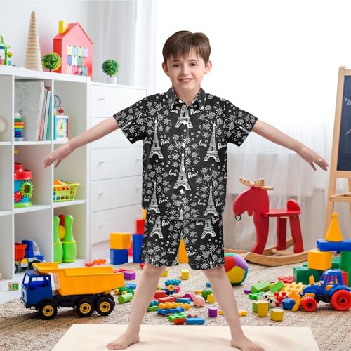 Image of visesunny Graphic Floral Boys 2 Piece Outfits Button Short Sleeve Tee Top Shorts Set Summer Beach Clothes for 3-10 Years