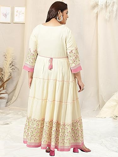 Image of MIRCHI FASHION Women Cotton Regular Plus Size Embroidered Printed Anarkali Kurti