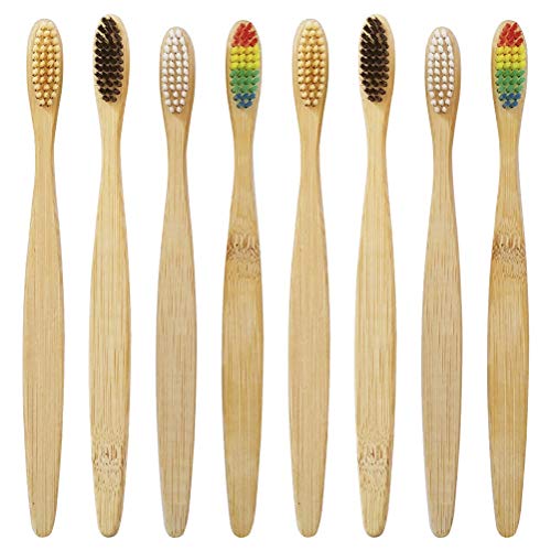 HOLIDYOYO Cepillos de Dientes de Bambú Biodegradables 20 Piezas Cerdas Suaves y Mango Natural para Adultos Cepillo Ecológico para Viajes y Cuidado Bucal Diario