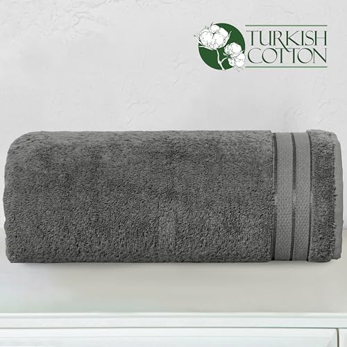 Image of Elegant Comfort Three Line Popcorn Extra Large Luxury Bath Towel - 40 inch x 80 inch inch, Premium Hotel Spa Quality 1 Piece Oversized Bath Sheet 100% Turkish Cotton Super Soft Highly Absorbent, Charcoal Gray