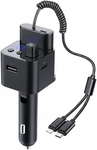 LEVEL-Z Y1 Bluetooth Car MP3 Player FM Transmitter with Emergency Power Bank, 3.1A Fast Charging, Dual USB Ports, Hands-Free Calling, LED Display, Type-C Charging Cable.