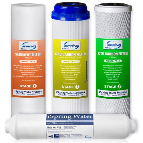 Image of iSpring F4 for Standard Reverse Osmosis RO Systems with Post Carbon 6-Month Replacement Supply Filter Cartridge Pack Set, 4 Count (Pack of 1), White, 4 Piece
