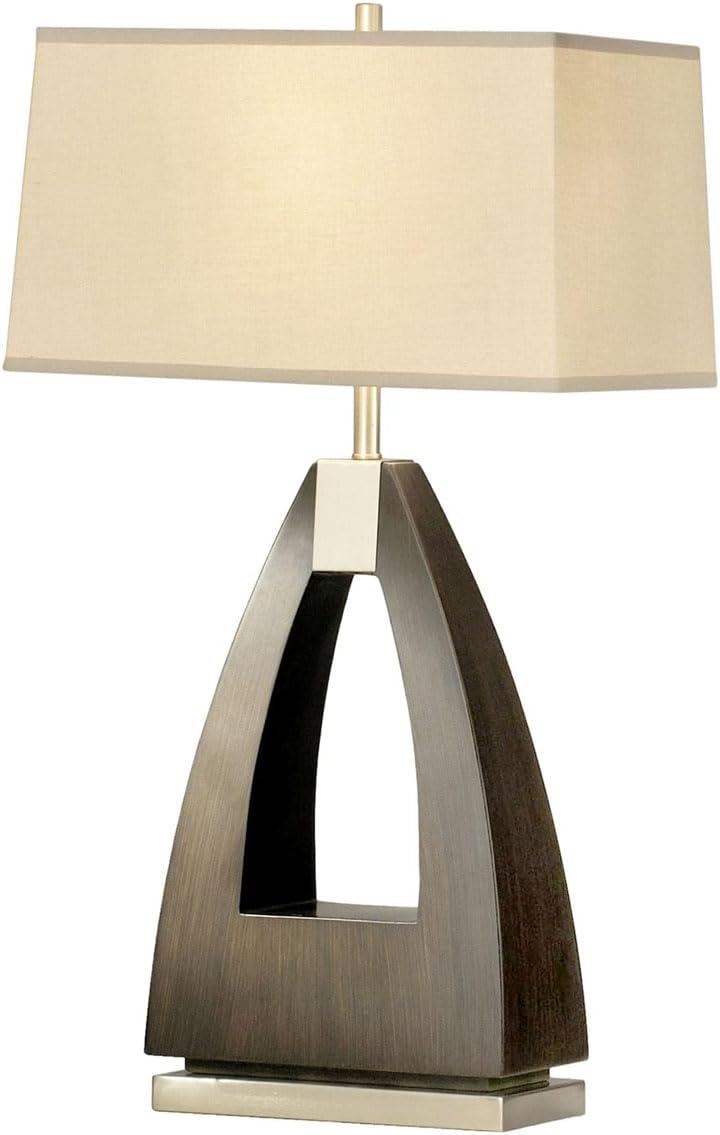 NOVA of California Trina Table Lamp 30" Pecan Wood & Brushed Nickel, 3-Way Rotary Switch,Modern Mid-Century Lamp for Living Rooms & Home Offices