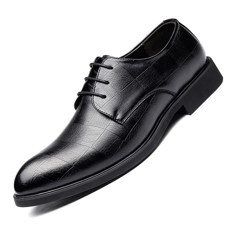 Mens Patent Leather Oxfords Formal Tuxedo Dress Shoes for Men Shiny Business Lace Up(7.5) Black