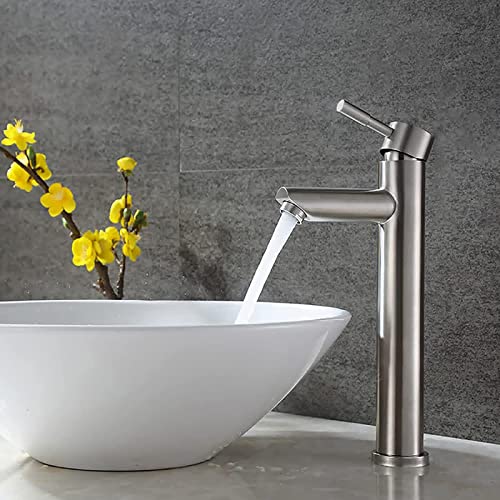NIKJEBDF Mitigeur Salle de Bain - Robinet Lavabo pour Vasque à Poser Monotrou Cartouche Céramique Mélangeur Lave Main Acier Inoxydable Durable Brossé aux Rayures