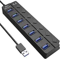 Hub USB 3.0 Com 7 Portas, Botões Individuais, LED, Alta Velocidade (5Gbps) Compatível Com PC Notebook TV Console Mouse PenDrive Teclado Impressora Acabamento Linha Premium