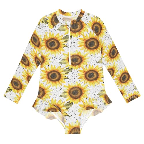 Sunflower Flower Girls Long Sleeve Rashguard Swimsuit UV Protection One-Piece Swimwear Bathing Suit B0404518