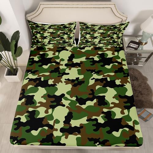 Feelyou Camo Bed Sheets Set Kids Bedding Full Size Includes 1 Fitted Sheets & 2 Pillowcases (No Flat Sheet)