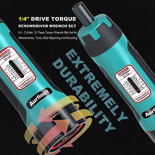 Aurlloct 1/4" Drive Torque Screwdriver Wrench Set, 0.4-2.4 Nm, 0.1 Nm Increment, 31 Piece Torque Wrench Bits Set including 1/4" Adapter - Image 4