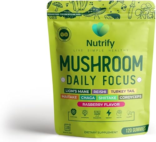 Miniatura 7 de Nutrify 120 gomitas de hongos para apoyo inmunológico y rendimiento cerebral y refuerzo de memoria con Reishi, Cordyceps, cola de pavo, maitake,