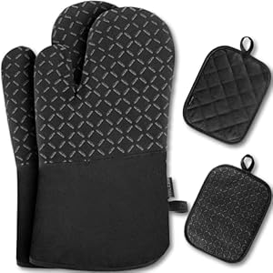 MILcea Oven Gloves Pot Holder Oven Gloves Set of 4 Oven Gloves Cooking Gloves Oven Mitts Heat Resistant up to 300 °C