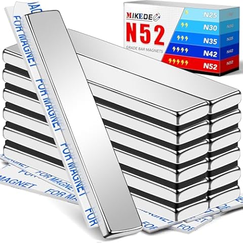 MIKEDE N52 Strong Magnets, 12 Pack Rare Earth Neodymium Magnets Heavy Duty Bar Magnets with Adhesive Backing, Powerful Extra Strong Magnets for Fridge, Garage, Grill, Storage - 2.36 x 0.39 x 0.12in Cover
