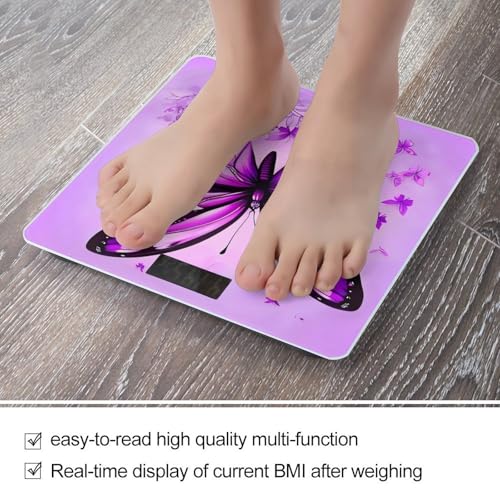 Báscula digital de baño morada con diseño de mariposas miniatura 5