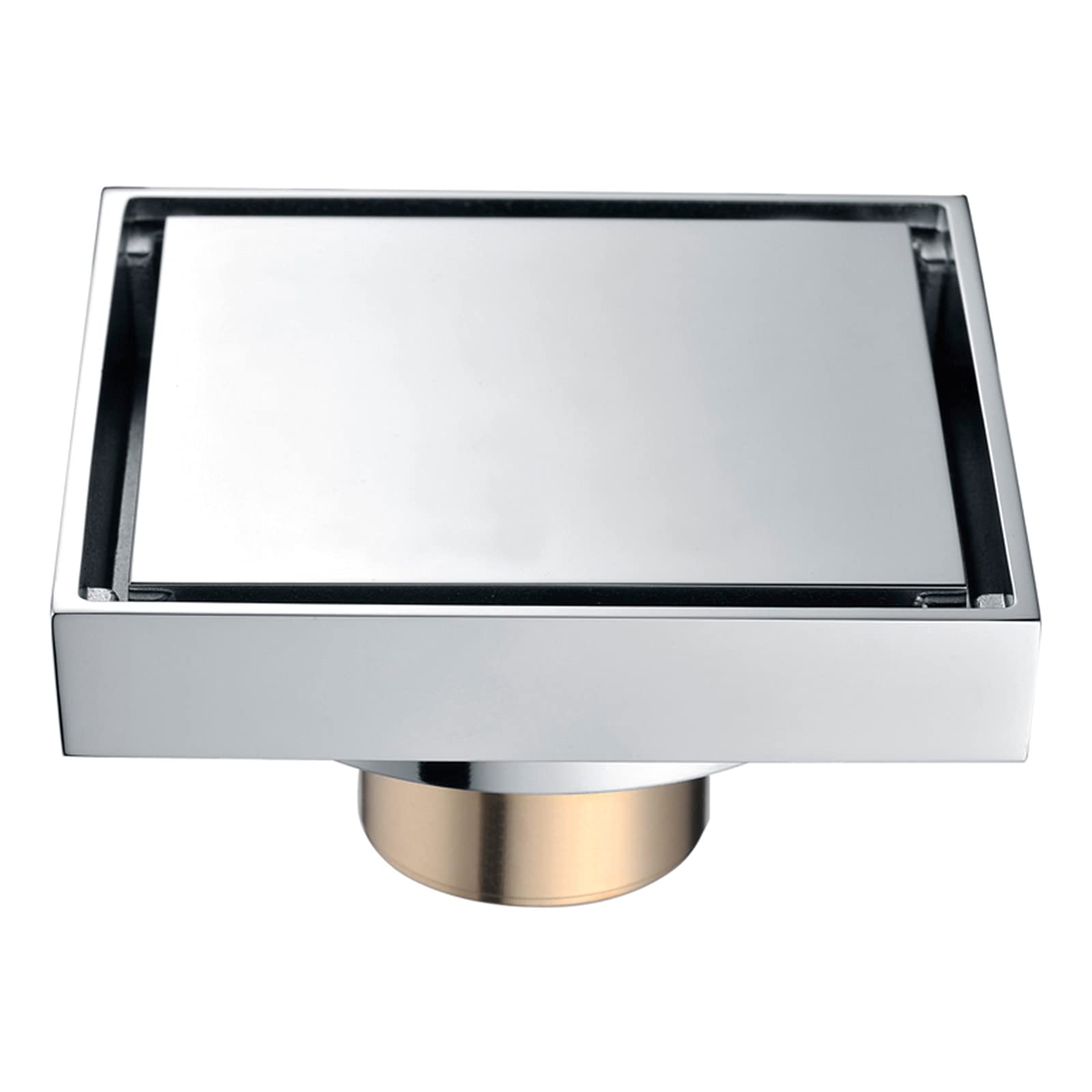 Sumidero cuadrado inoxidable, Desagüe de ducha invisible cuadrado de 100 x 100 mm con insertos de baldosas extraíbles en la cubierta de la rejilla, desagüe de piso de latón cepillado(Chrome Plated)