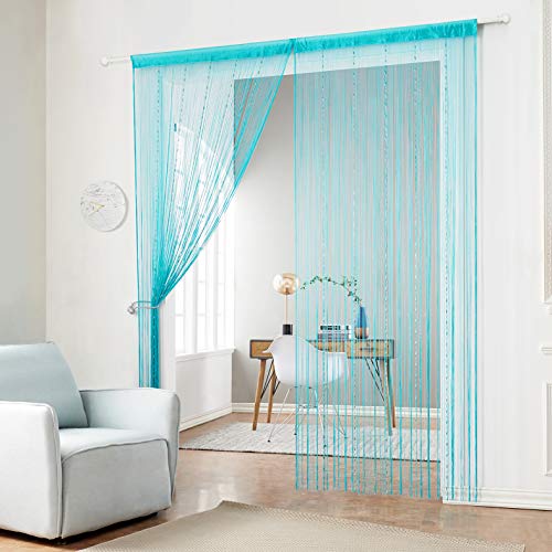 Taiyuhomes - Cortinas de cuentas hechas a mano con cuentas de cristal, multifunción, 100% poliéster y mezcla de poliéster., azul, 90x200cm