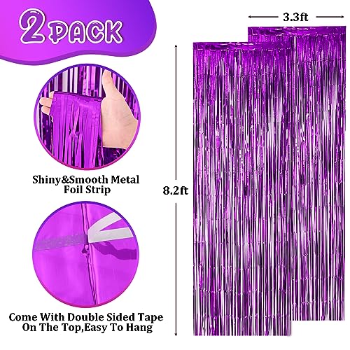 Image of Voircoloria 2 Pack Purple Foil Fringe Backdrop Curtains, Tinsel Streamers Birthday Party Decorations, Fringe Backdrop for Graduation, Baby Shower, Gender Reveal, Disco Party