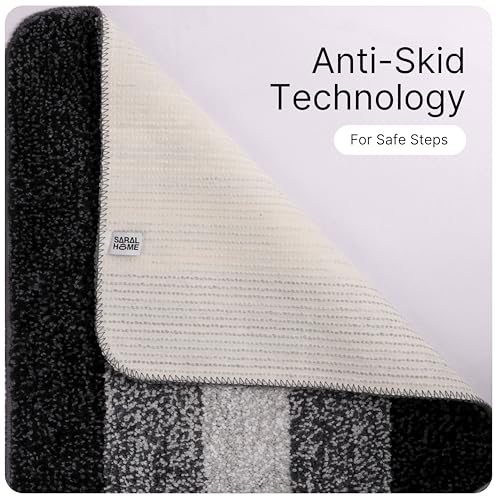 Image of SARAL HOME EASY LIVING Microfiber Striped Rectangle Shaped Anti-Skid Bath Mats Soft & Super Absorbent Mats for Shower Washable,Non-Slip & Quick-Drying Mats,50X70cm Pack of 2(Black)