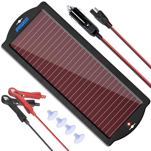 POWOXI Solar Car Battery Trickle Charger, 12V 1.8W Solar Battery Charger Car, Waterproof Portable Amorphous Solar Panel For Automotive, Motorcycle, Boat, Atv,Marine, RV, Trailer, Powersports