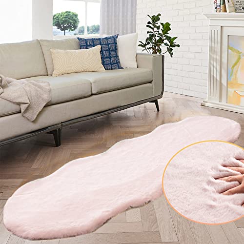 Pink Plush Washable Fluffy Fur Rugs for Living Room Shag Faux Rabbit Fuzzy Fur Area Rugs for Bedroom 2x6 Rug Oblong Nursery Rug