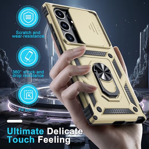 Janmitta Compatible with Samsung Galaxy S25 Ultra Case Built in Slide Camera Lens Cover+Screen Protector+Finger Ring Holder Kickstand,Heavy Duty Shockproof Full Body Phone Cover,2025 Gold by Janmitta - Used condition - Image 6