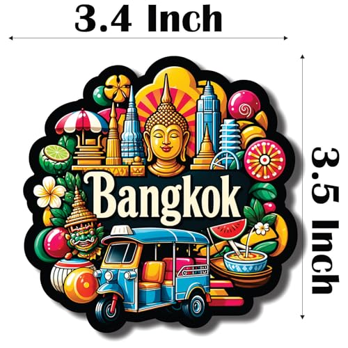 Image of CVANU Bangkok Country Landmark Theme 2pcs MDF Fridge Magnet - Wooden Travel Souvenir Refrigerator Decorative Collectible Magnet