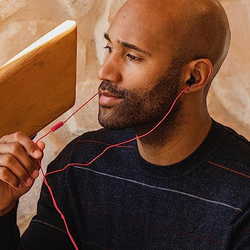 Image of PANASONIC ErgoFit Earbud Headphones with Microphone and Call Controller Compatible with iPhone, Android and BlackBerry - RP-TCM125-KB - in-Ear (Matte Black /Red), S /M /L Included