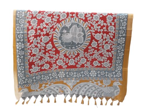 Étole Kalamkari en soie fait main : l'élégance traditionnelle du motif paon unique